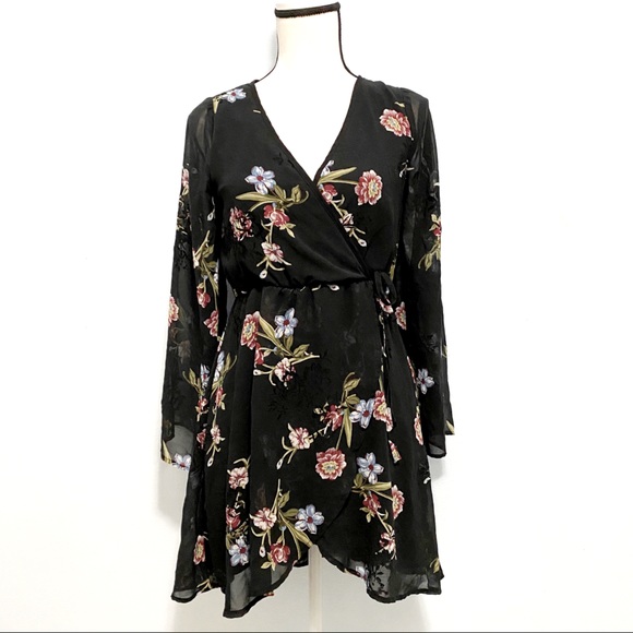 ADAM LEVINE FLORALFAUX BLACK MINI DRESS SZ L